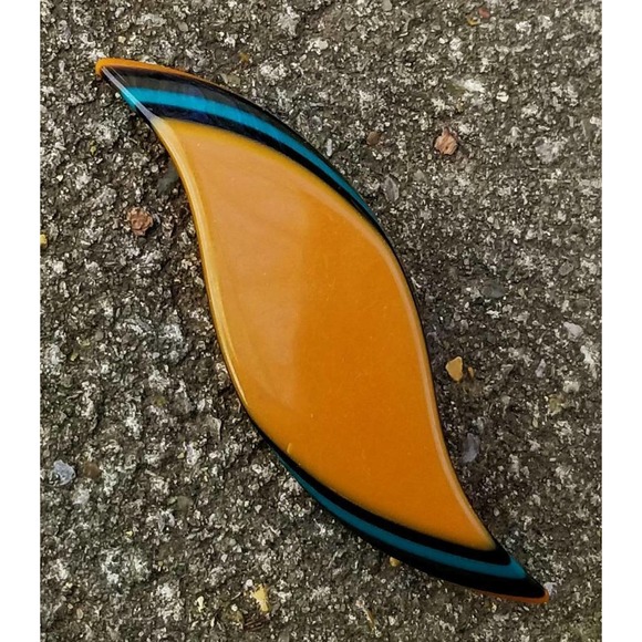 Vintage Plastic Resin Layered Caramel Black Teal Gray Geometric Pin W57 - Picture 1 of 4